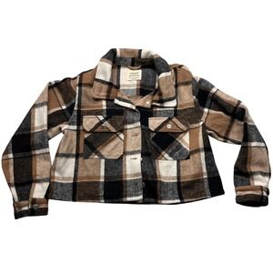 Ashley by 26 International Brown Plaid Cropped Shacket Womens XL JKJR2137
